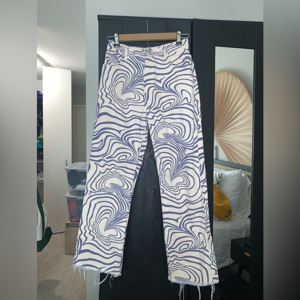 Zara Cream and Blue Striped Pants